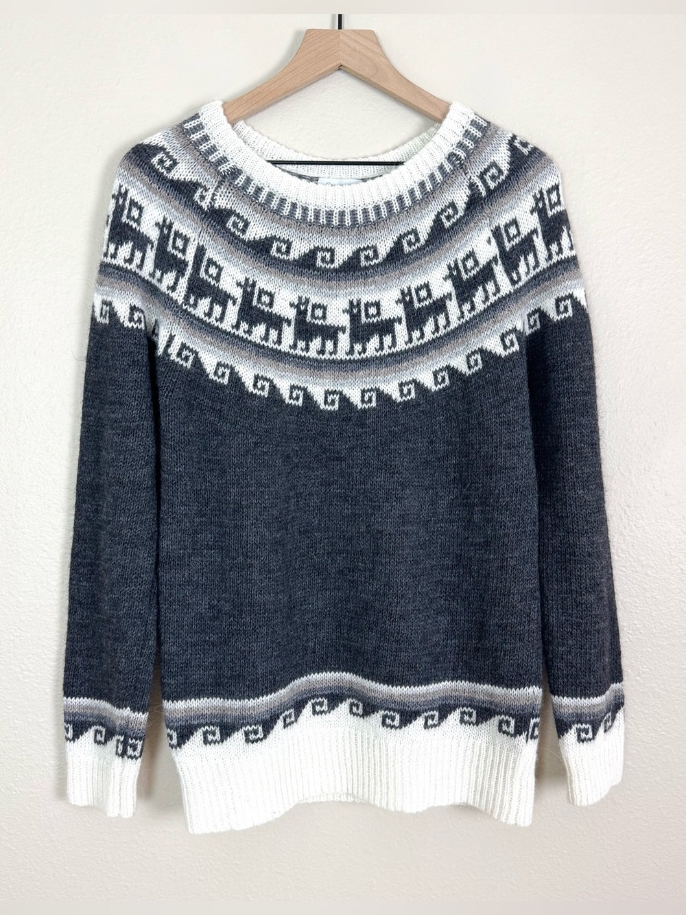 Garnet Hill Fair Isle Nordic Wool Alpaca Blend Pullover Knit Sweater Size Medium